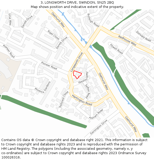 3, LONGWORTH DRIVE, SWINDON, SN25 2BQ: Location map and indicative extent of plot