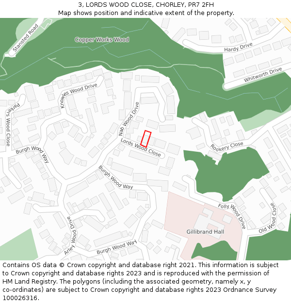 3, LORDS WOOD CLOSE, CHORLEY, PR7 2FH: Location map and indicative extent of plot