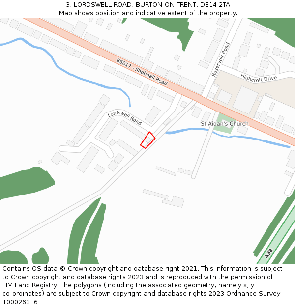 3, LORDSWELL ROAD, BURTON-ON-TRENT, DE14 2TA: Location map and indicative extent of plot