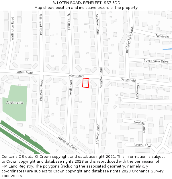 3, LOTEN ROAD, BENFLEET, SS7 5DD: Location map and indicative extent of plot