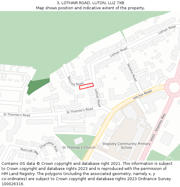 3, LOTHAIR ROAD, LUTON, LU2 7XB: Location map and indicative extent of plot