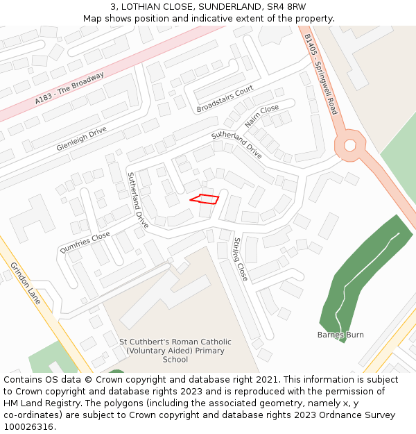 3, LOTHIAN CLOSE, SUNDERLAND, SR4 8RW: Location map and indicative extent of plot