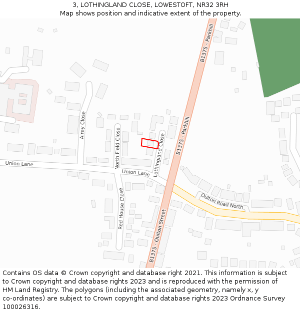 3, LOTHINGLAND CLOSE, LOWESTOFT, NR32 3RH: Location map and indicative extent of plot