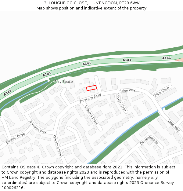 3, LOUGHRIGG CLOSE, HUNTINGDON, PE29 6WW: Location map and indicative extent of plot