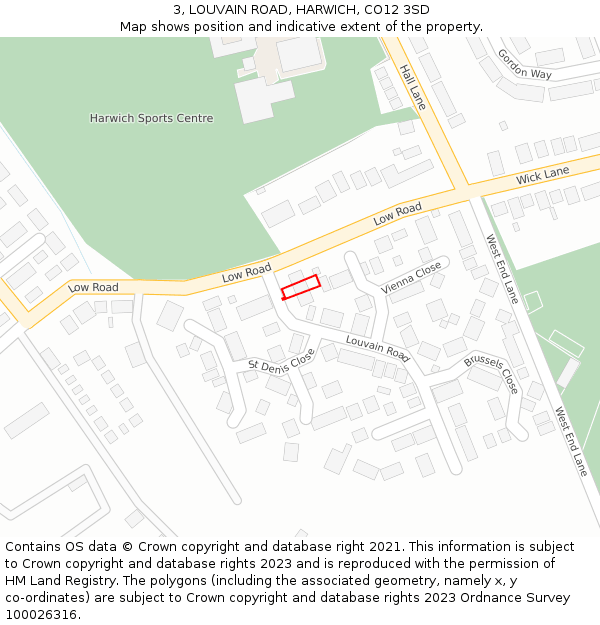 3, LOUVAIN ROAD, HARWICH, CO12 3SD: Location map and indicative extent of plot