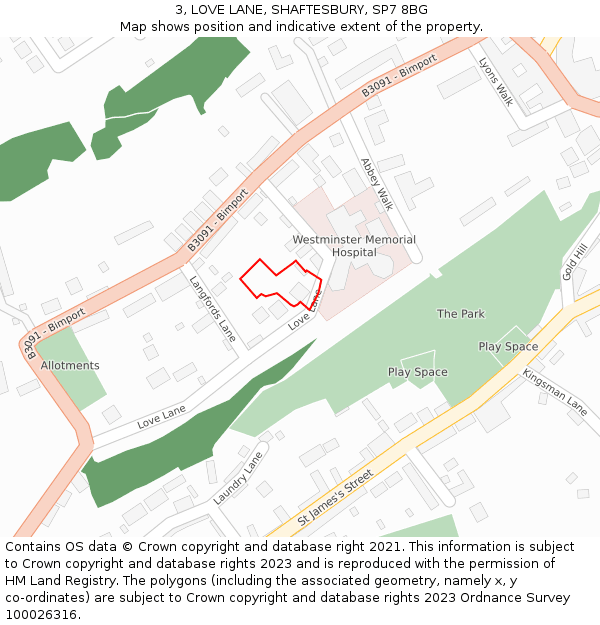 3, LOVE LANE, SHAFTESBURY, SP7 8BG: Location map and indicative extent of plot