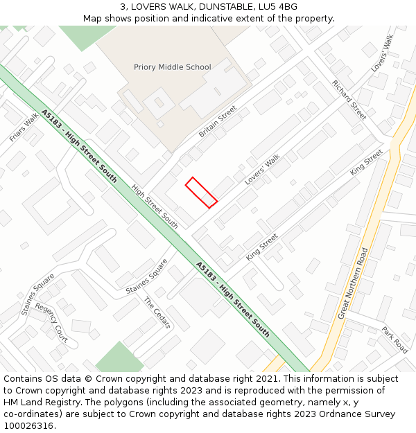 3, LOVERS WALK, DUNSTABLE, LU5 4BG: Location map and indicative extent of plot