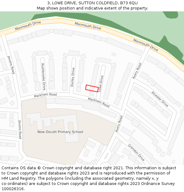3, LOWE DRIVE, SUTTON COLDFIELD, B73 6QU: Location map and indicative extent of plot