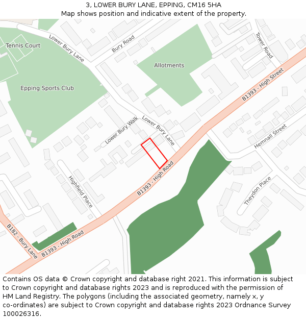 3, LOWER BURY LANE, EPPING, CM16 5HA: Location map and indicative extent of plot