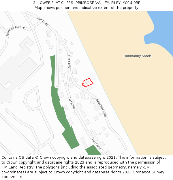 3, LOWER FLAT CLIFFS, PRIMROSE VALLEY, FILEY, YO14 9RE: Location map and indicative extent of plot