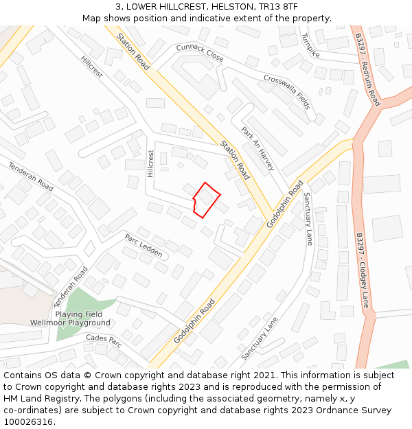 3, LOWER HILLCREST, HELSTON, TR13 8TF: Location map and indicative extent of plot