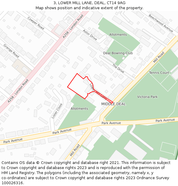 3, LOWER MILL LANE, DEAL, CT14 9AG: Location map and indicative extent of plot