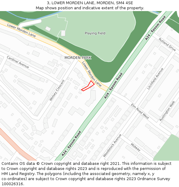 3, LOWER MORDEN LANE, MORDEN, SM4 4SE: Location map and indicative extent of plot