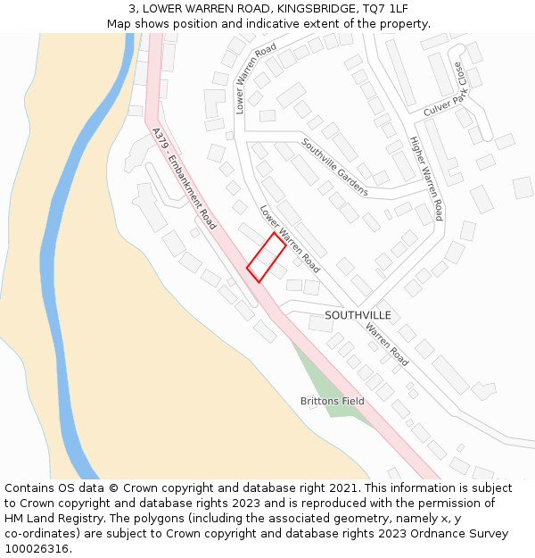 3, LOWER WARREN ROAD, KINGSBRIDGE, TQ7 1LF: Location map and indicative extent of plot