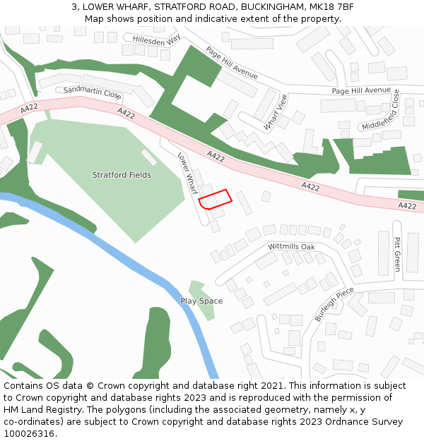 3, LOWER WHARF, STRATFORD ROAD, BUCKINGHAM, MK18 7BF: Location map and indicative extent of plot