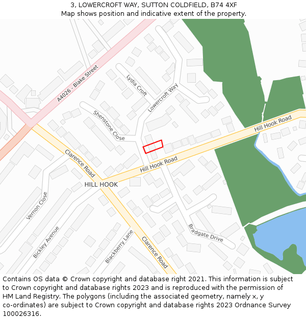 3, LOWERCROFT WAY, SUTTON COLDFIELD, B74 4XF: Location map and indicative extent of plot