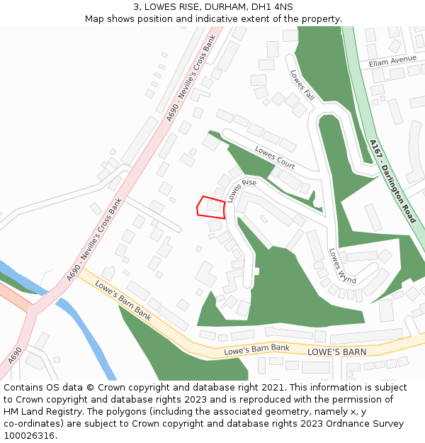 3, LOWES RISE, DURHAM, DH1 4NS: Location map and indicative extent of plot