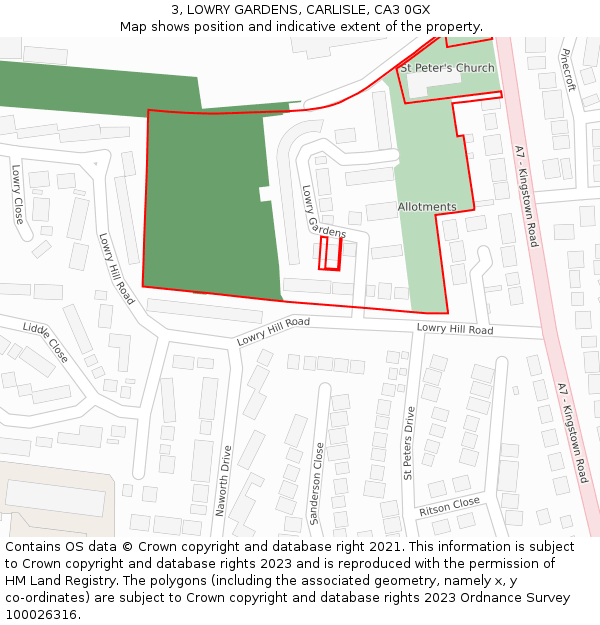 3, LOWRY GARDENS, CARLISLE, CA3 0GX: Location map and indicative extent of plot