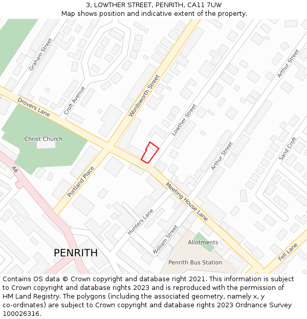 3, LOWTHER STREET, PENRITH, CA11 7UW: Location map and indicative extent of plot