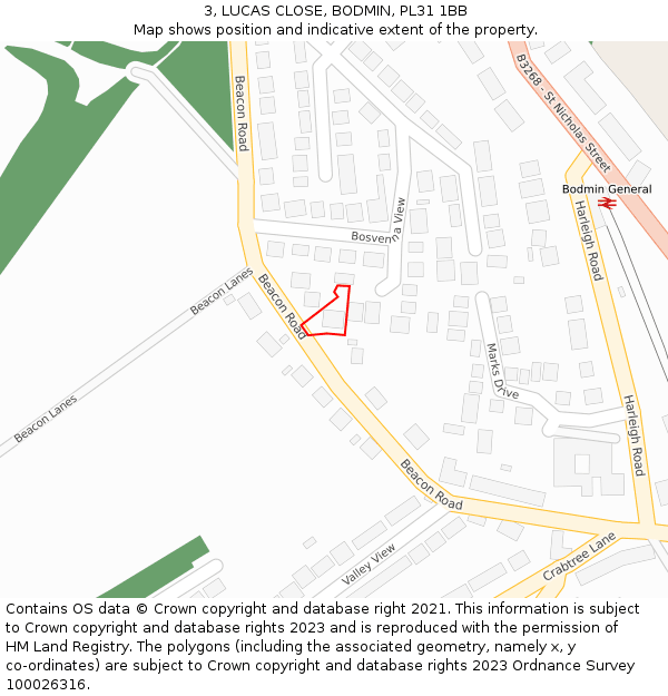 3, LUCAS CLOSE, BODMIN, PL31 1BB: Location map and indicative extent of plot