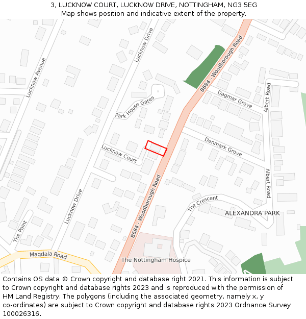 3, LUCKNOW COURT, LUCKNOW DRIVE, NOTTINGHAM, NG3 5EG: Location map and indicative extent of plot