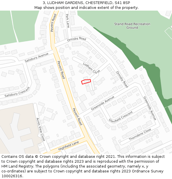 3, LUDHAM GARDENS, CHESTERFIELD, S41 8SP: Location map and indicative extent of plot