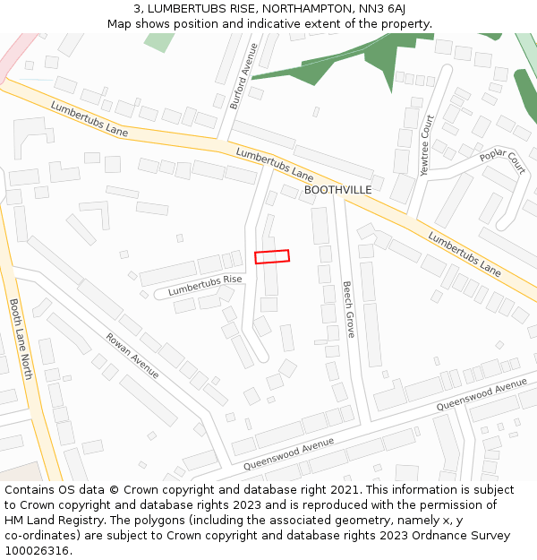 3, LUMBERTUBS RISE, NORTHAMPTON, NN3 6AJ: Location map and indicative extent of plot