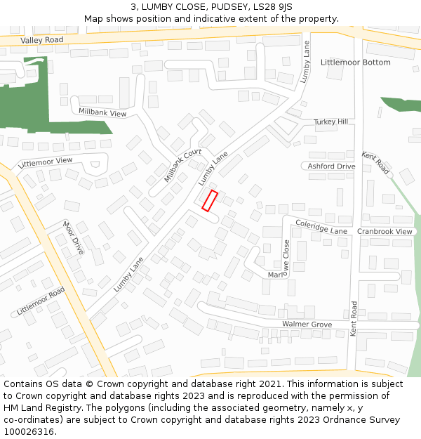 3, LUMBY CLOSE, PUDSEY, LS28 9JS: Location map and indicative extent of plot