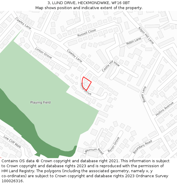 3, LUND DRIVE, HECKMONDWIKE, WF16 0BT: Location map and indicative extent of plot