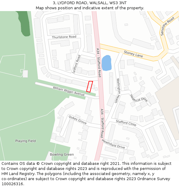 3, LYDFORD ROAD, WALSALL, WS3 3NT: Location map and indicative extent of plot