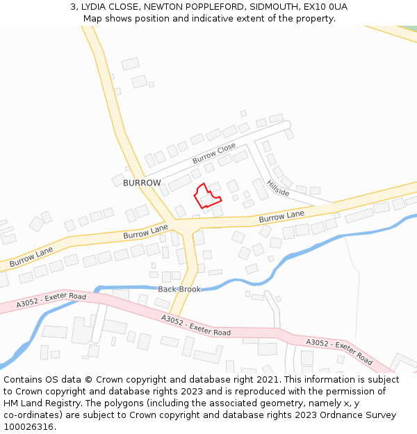 3, LYDIA CLOSE, NEWTON POPPLEFORD, SIDMOUTH, EX10 0UA: Location map and indicative extent of plot