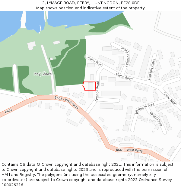 3, LYMAGE ROAD, PERRY, HUNTINGDON, PE28 0DE: Location map and indicative extent of plot