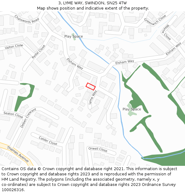 3, LYME WAY, SWINDON, SN25 4TW: Location map and indicative extent of plot