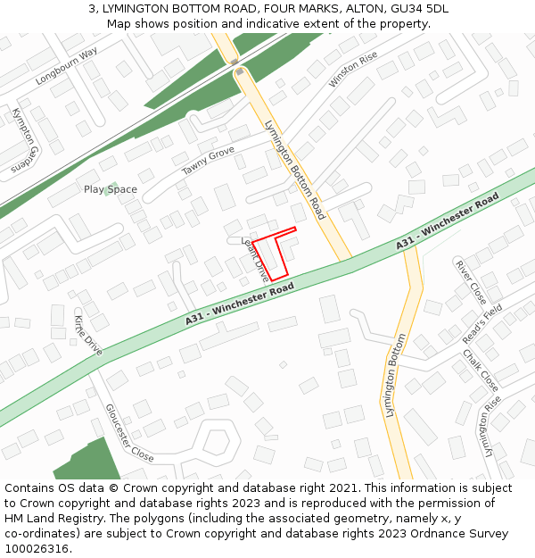 3, LYMINGTON BOTTOM ROAD, FOUR MARKS, ALTON, GU34 5DL: Location map and indicative extent of plot