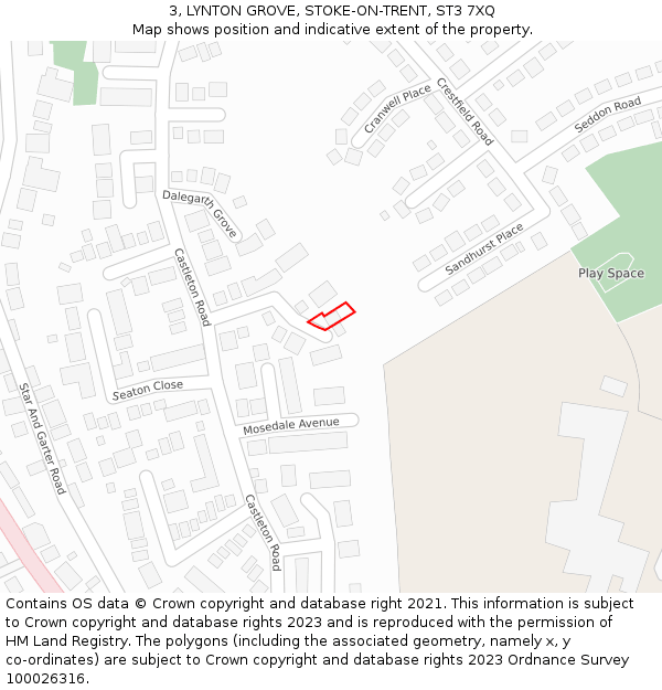 3, LYNTON GROVE, STOKE-ON-TRENT, ST3 7XQ: Location map and indicative extent of plot