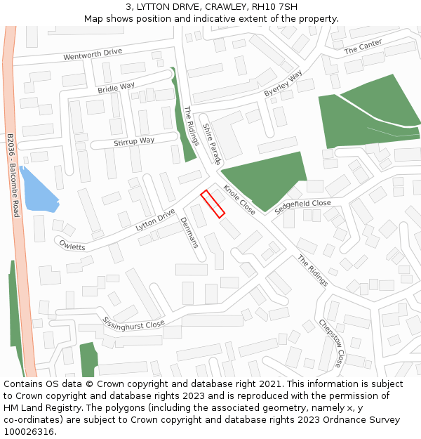 3, LYTTON DRIVE, CRAWLEY, RH10 7SH: Location map and indicative extent of plot