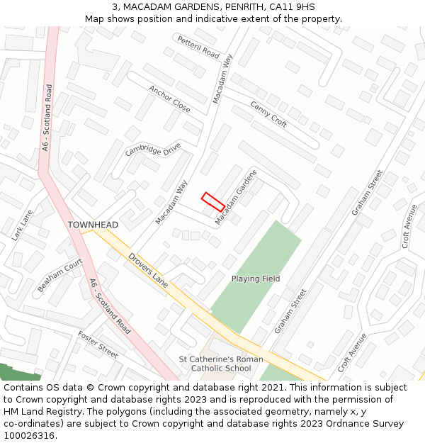 3, MACADAM GARDENS, PENRITH, CA11 9HS: Location map and indicative extent of plot