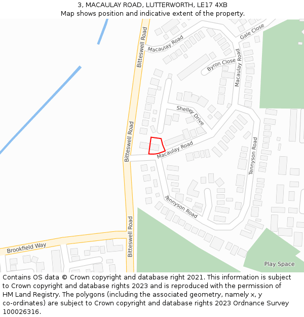 3, MACAULAY ROAD, LUTTERWORTH, LE17 4XB: Location map and indicative extent of plot
