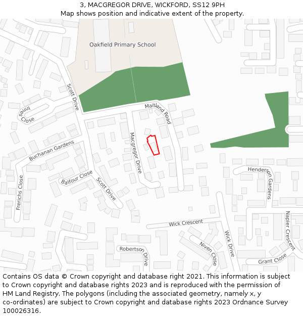 3, MACGREGOR DRIVE, WICKFORD, SS12 9PH: Location map and indicative extent of plot