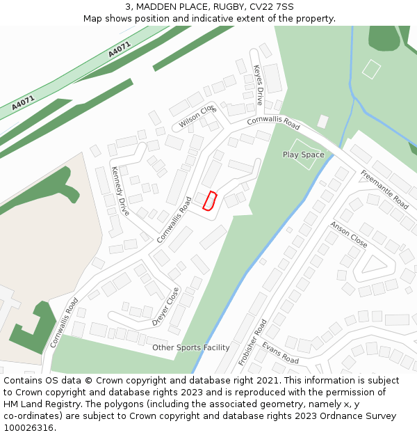 3, MADDEN PLACE, RUGBY, CV22 7SS: Location map and indicative extent of plot