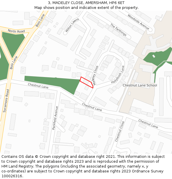 3, MADELEY CLOSE, AMERSHAM, HP6 6ET: Location map and indicative extent of plot