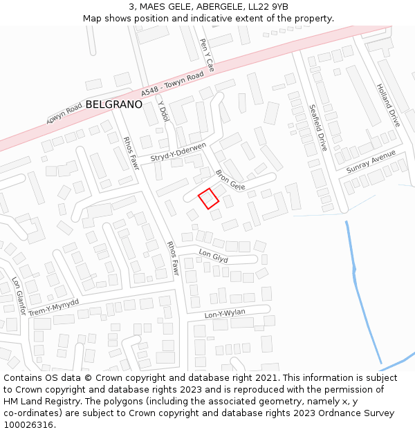 3, MAES GELE, ABERGELE, LL22 9YB: Location map and indicative extent of plot