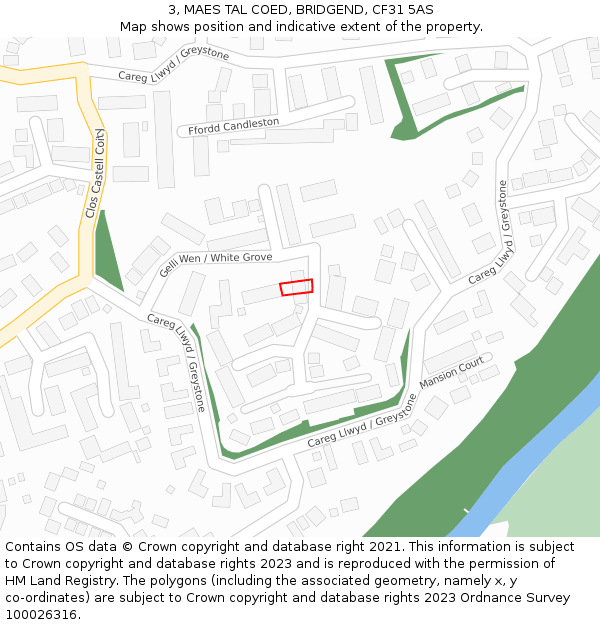 3, MAES TAL COED, BRIDGEND, CF31 5AS: Location map and indicative extent of plot