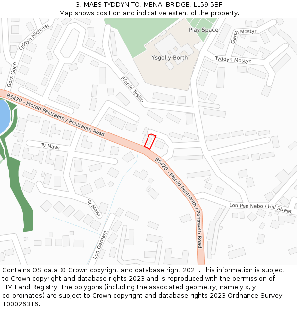 3, MAES TYDDYN TO, MENAI BRIDGE, LL59 5BF: Location map and indicative extent of plot