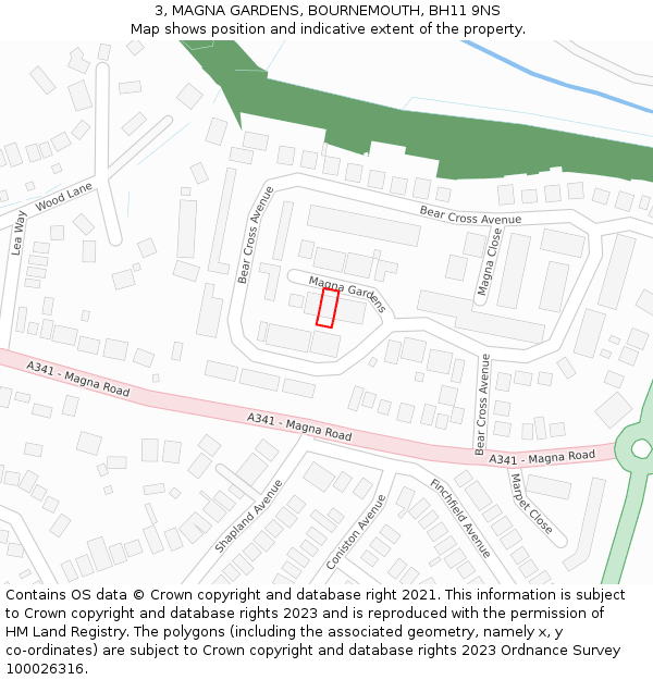 3, MAGNA GARDENS, BOURNEMOUTH, BH11 9NS: Location map and indicative extent of plot