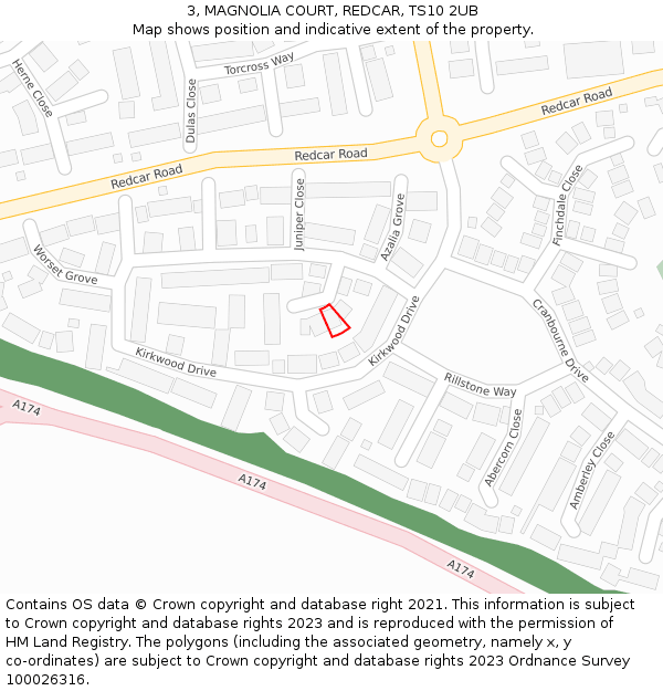 3, MAGNOLIA COURT, REDCAR, TS10 2UB: Location map and indicative extent of plot