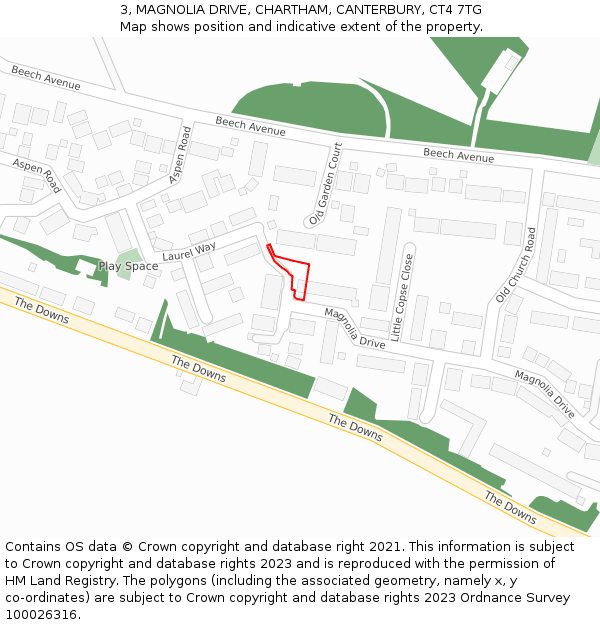 3, MAGNOLIA DRIVE, CHARTHAM, CANTERBURY, CT4 7TG: Location map and indicative extent of plot