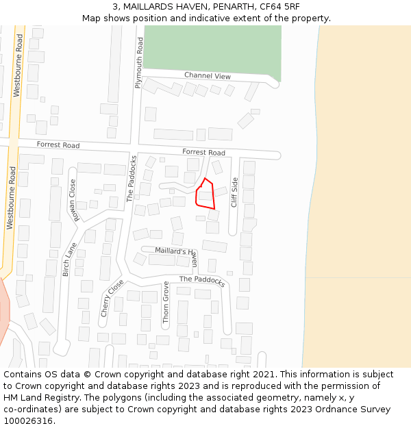 3, MAILLARDS HAVEN, PENARTH, CF64 5RF: Location map and indicative extent of plot