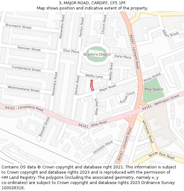 3, MAJOR ROAD, CARDIFF, CF5 1PF: Location map and indicative extent of plot