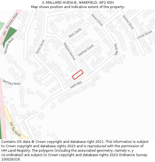 3, MALLARD AVENUE, WAKEFIELD, WF2 6SH: Location map and indicative extent of plot